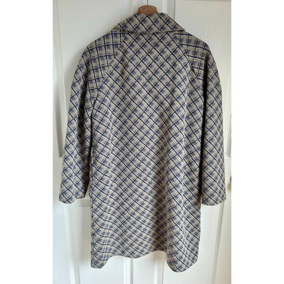Vintage Patterned A-Line Coat Size Small, Blue and Beige | 60's Style Mod Coat - Picture 8 of 8